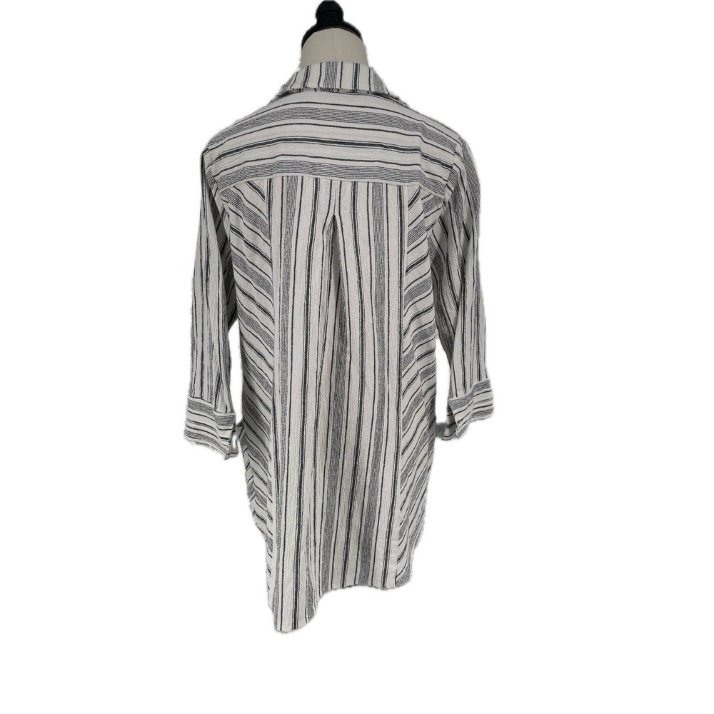 Soft Surroundings White/Black Striped Collared V-Neck Tunic Top Shirt Boho‎ L - Picture 6 of 9